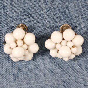 1940s Vintage Screw Back Circular Earrings w White Beads from West Germany